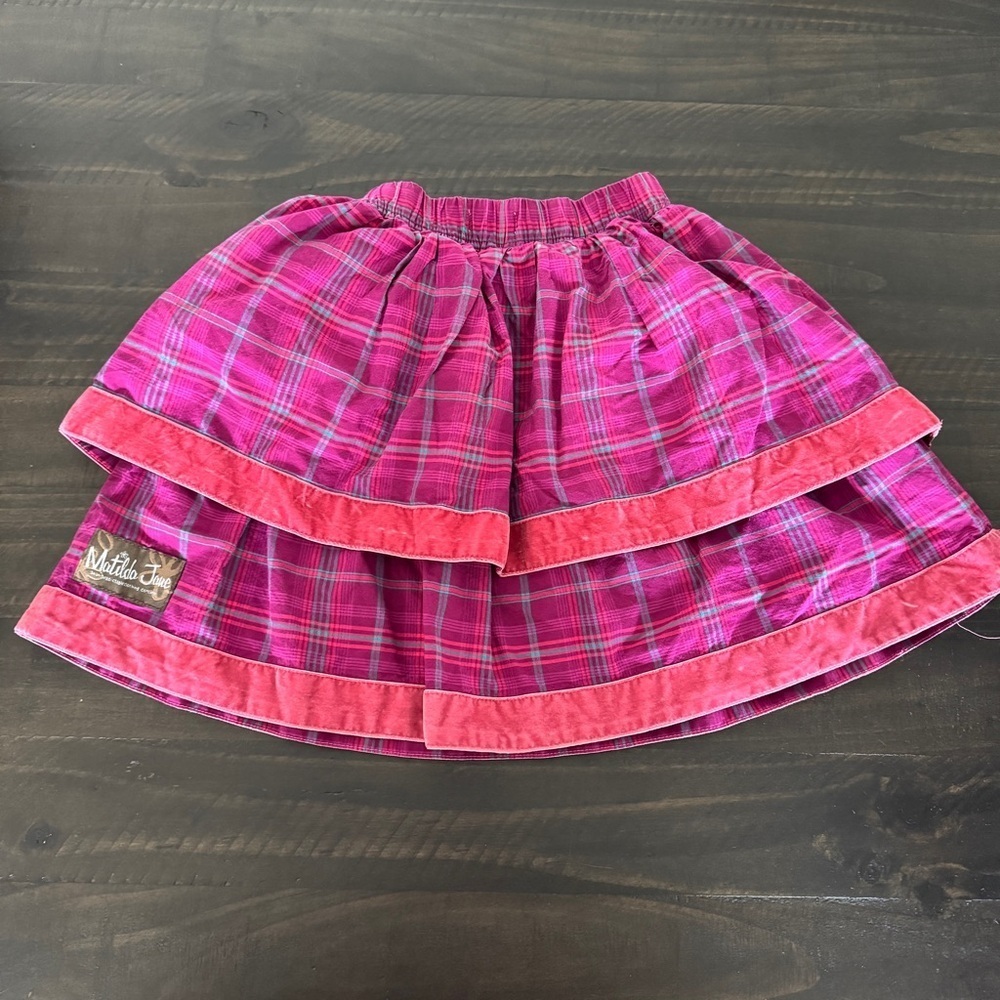 Matilda Jane Tinsley Plaid Flounce Skirt - Size 6 - Vibrant Magenta Cotton - Picture 4 of 6